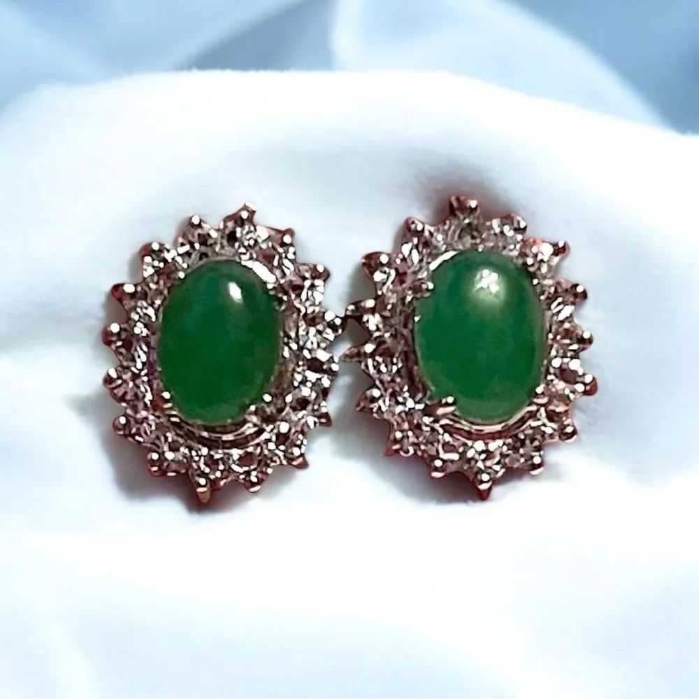 Green Jade CZ Halo Stud Earrings